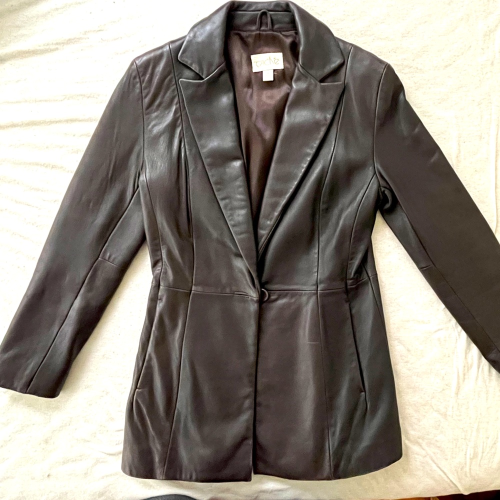 CACHE genuine soft leather blazer dark brown
